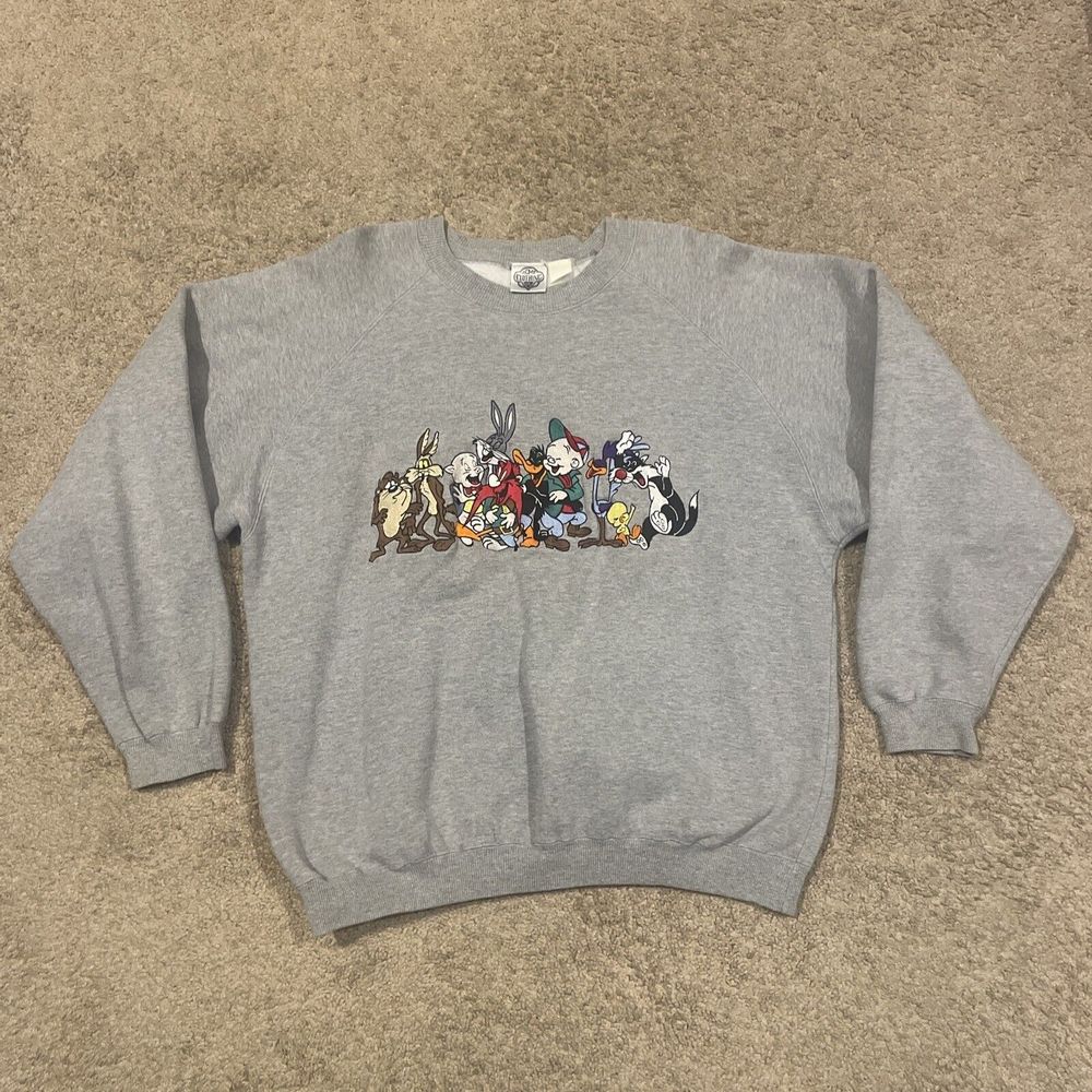 Vintage 1992 Acme Clothing Looney Tunes Embroidered Sweatshirt Gray Size Large